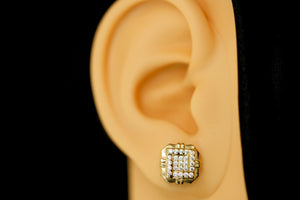 14k Square with lines Design and Crystals Earring