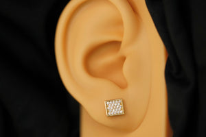 14k Square with Crystals Earring